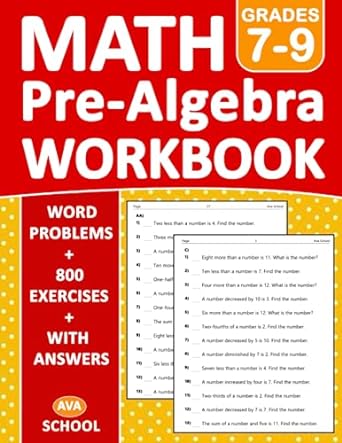 math pre algebra workbook grades 7-9 1st edition ava school 979-8397894456