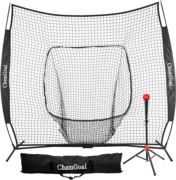 chamgoal 7x7 baseball softball tee and net combo softball baseball net and tee for hitting and pitching 3