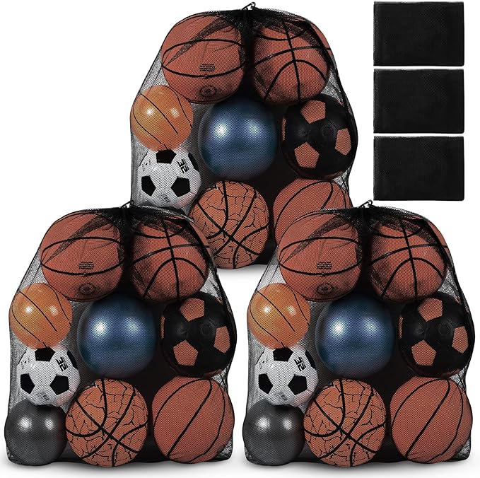 woanger 3 pcs extra large mesh bag soccer ball bag with adjustable shoulder strap drawstring sports ball bag