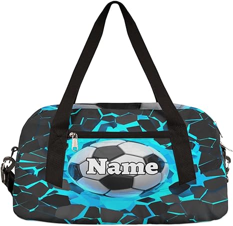 Herdesigns Soccer Football Custom Name Kids Duffel Overnight Bag For Little Boys Girls Teen Sports Soccer Football Personalized Small Gym Sport Duffel Bag Travel Weekender Tote Carry On Customized Kids Gifts