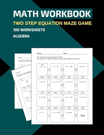 math workbook two step equation maze game 100 worksheets algebra 1st edition rk books 979-8636043904