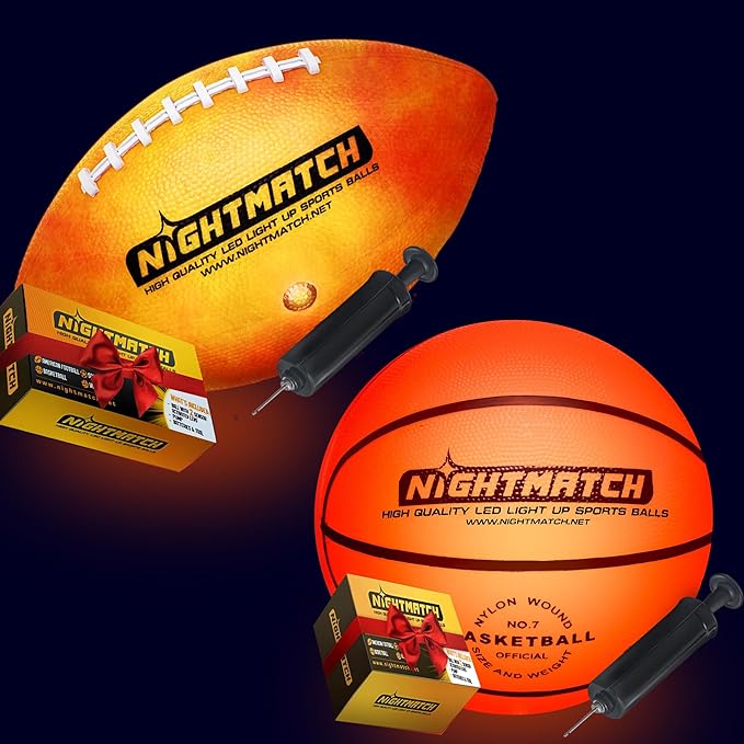 nightmatch glow in the dark football and basketball ultra bright waterproof led light up football pump and