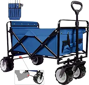 all terrain collapsible wagon cart with big wheels 350 pound capacity heavy duty enlarged utility folding