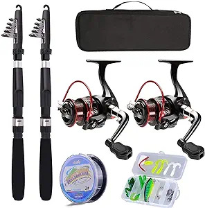 fishing pole combo set 2 1m/6 89ft 2pcs collapsible rods 2pcs spinning reels lures set carrier bag carbon