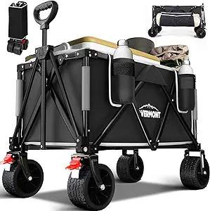 overmont collapsible all terrain wagon cart 3 2in wide wheels 150l large capacity with side pockets for