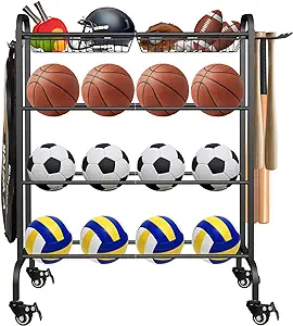 artibear basketball racks holder for balls with wheels rolling metal sports equipment storage stand organizer