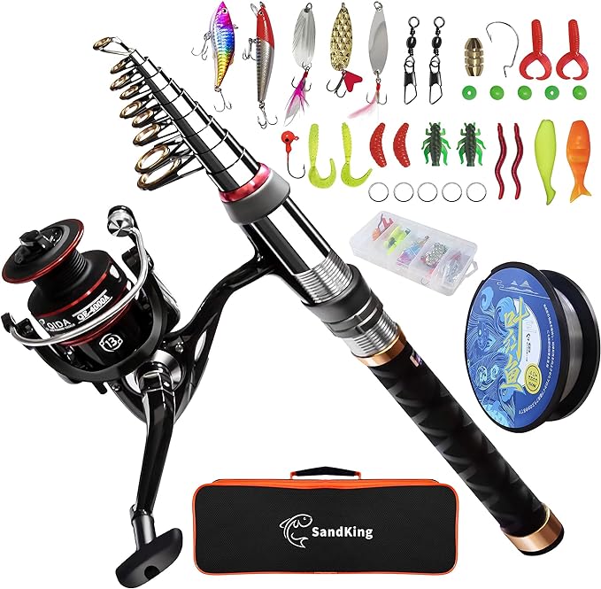 ehowdin fishing pole kit carbon fiber telescopic fishing rod and reel combo with spinning reel line bionic