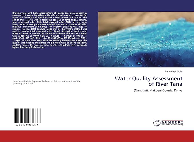 water quality assessment of river tana makueni county kenya 1st edition irene vaati mulei 6139961750,