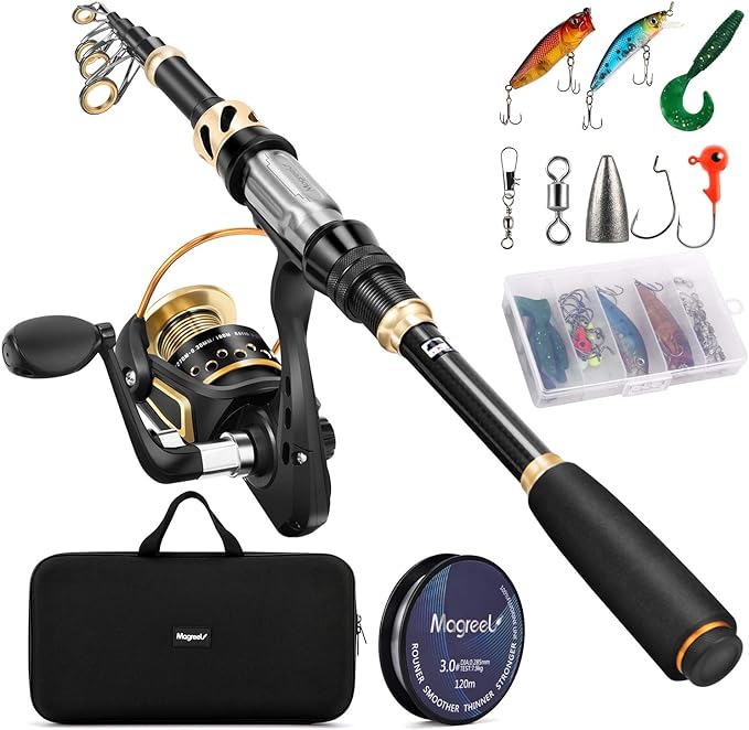 fishing rod and reel combo telescopic pole set with fishing line fishing lures kit and carrier bag for sea