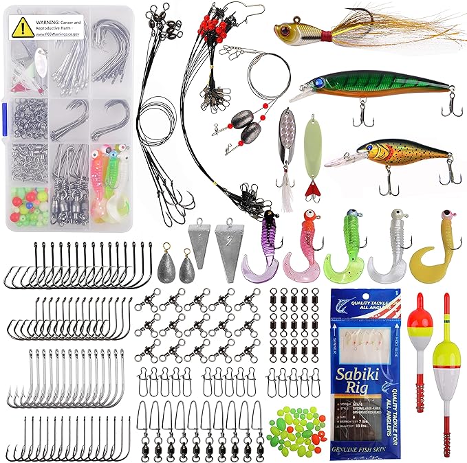 orootl saltwater fishing tackle kit 212pcs ocean fishing tackle box include fishing rigs hooks minnow lures