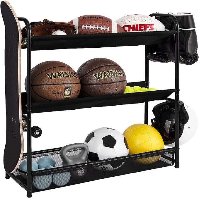 storageworks garage sports equipment organizer 3 shelf ball rack for basketball garage toy storage 