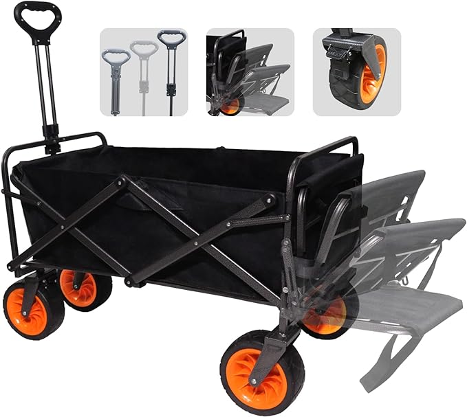 youngercar folding heavy duty collapsible wagon garden cart with foldable tailgate all terrain wider wheels