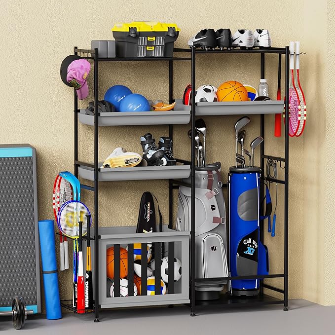 sttoraboks garage sports equipment organizer large sports storage rack fits 2 golf bags and other sports
