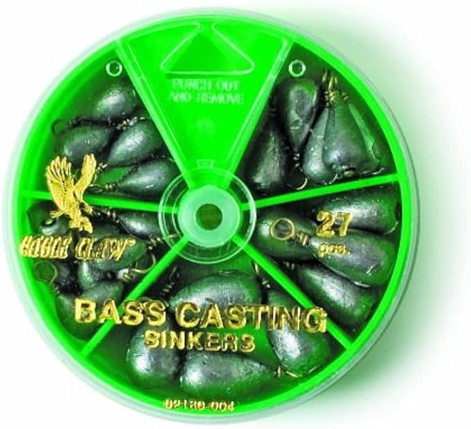 eagle claw bass casting sinker assortment 27 sinkers plain lead assorted sizes dial pack  ‎eagle claw