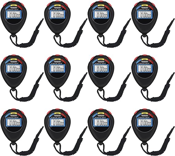 12 pack multi function electronic digital sport stopwatch timer large display with date time and alarm
