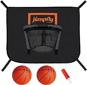 jumpfly trampoline basketball hoop with mini basketballs soft materials and breakaway rim for safe dunking