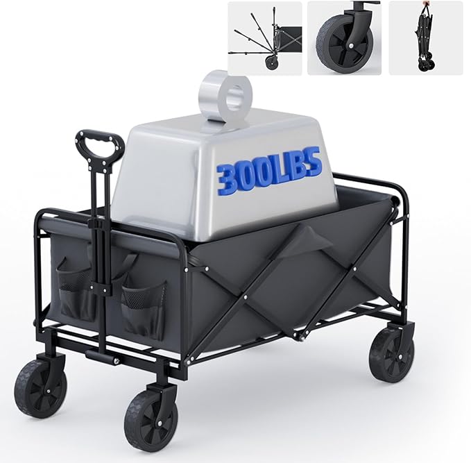 collapsible foldable wagon cart with all terrain solid wheels heavy duty folding utility grocery wagon with