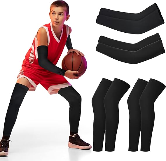 geyoga 4 pairs kids leg sleeves compression and arm sleeves youth leg sleeves arm wraps for cycling