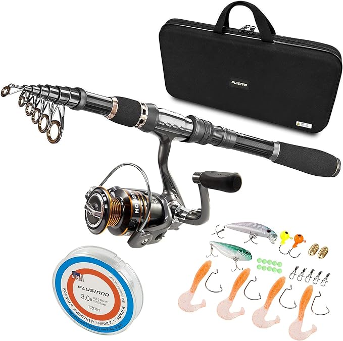 plusinno telescopic fishing rod and reel combos full kit carbon fiber fishing pole 12 +1 shielded bearings