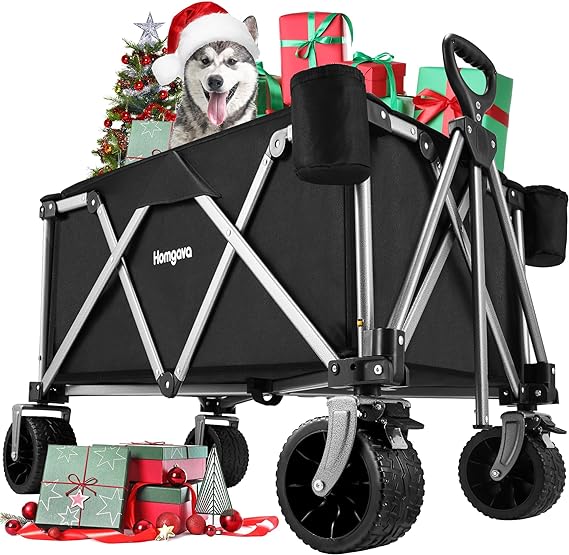homgava heavy duty folding wagon cart portable large capacity beach wagon collapsible wagon with big wheels