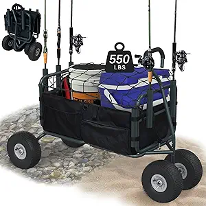 gdlf fishing cart beach carts heavy duty foldable collapsible wagon with big wheels and rod holders 550 pound