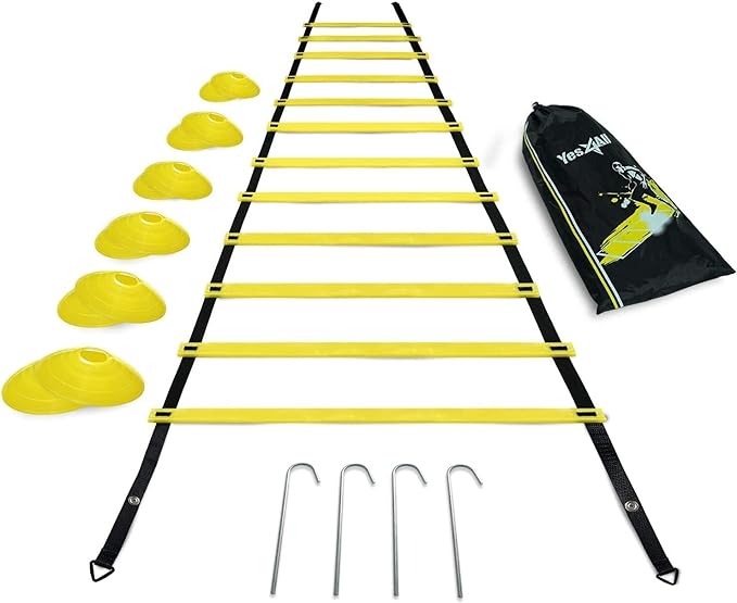 yes4all ultimate combo agility ladder training set speed agility ladder lime 12 adjustable rungs 12 agility