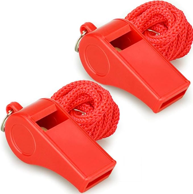 hipat red emergency whistles with lanyard loud crisp sound 2 packs plastic whistles ideal for lifeguard self