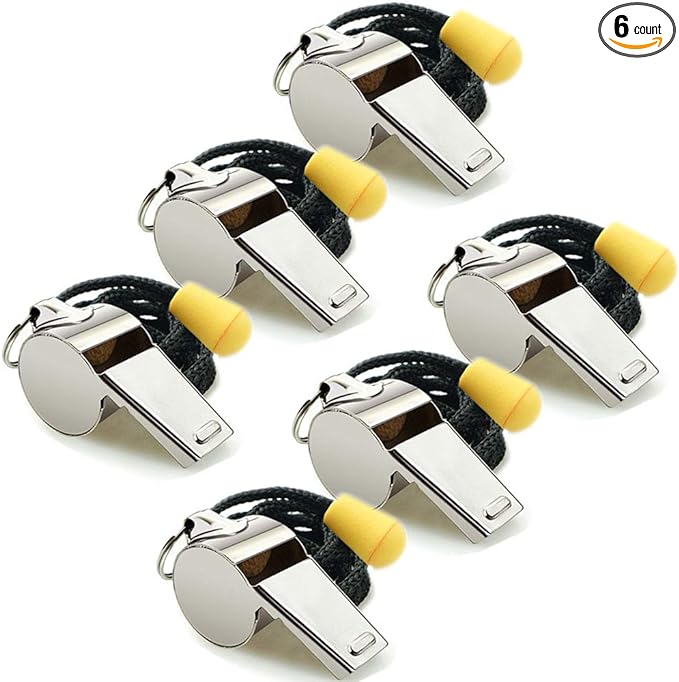 Hipat Whistle 6 Pack Stainless Steel Sports Whistles With Lanyard Loud Crisp Sound Whistles Bulk Great For Coaches Referees And Officials