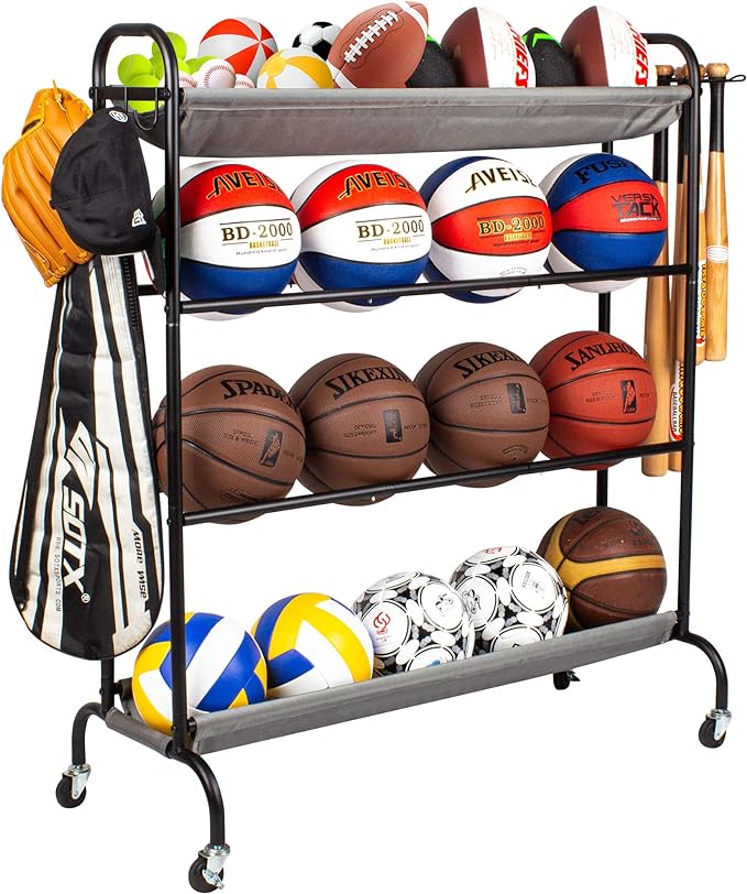 sttoraboks basketball rack garage ball storage stand 4 layer ball rack rolling balls organizer with baseball