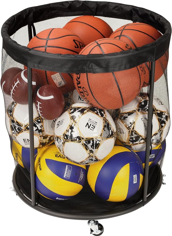 kingarage ball storage cart ball storage bin for balls swimming gear toy 48 gals mesh ball holder basketball