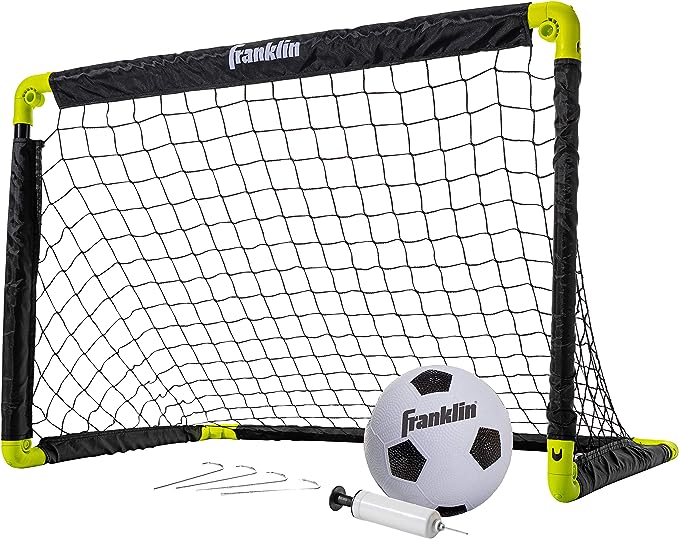 franklin sports kids mini soccer goal set backyard plus indoor mini net and ball set with pump portable