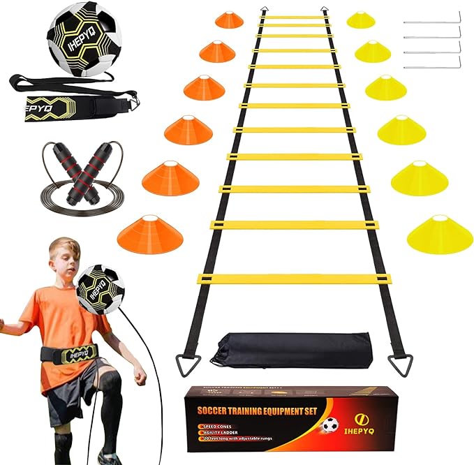 ihepyq soccer agility training equipment set 12 rung 20ft agility ladder 12 disc cones 4 steel stakes solo