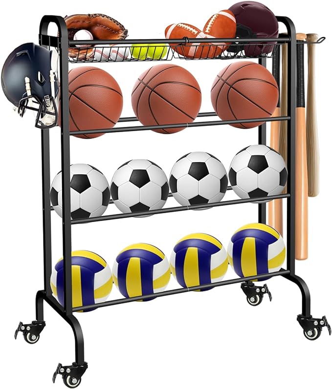 ardier ball rack organizer with wheels 4tier rolling basketball racks holder for balls sports equipment