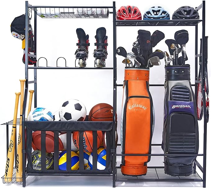 walmann garage sports equipment organizer golf bag stand for garage ball storage rack indoor/outdoor kids