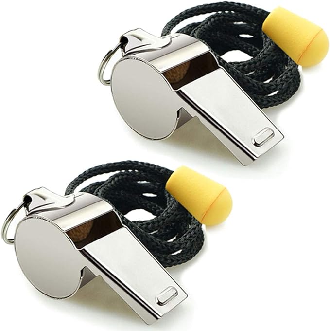 hipat whistle 2 pack stainless steel sports whistles with lanyard loud crisp sound whistles great for coaches