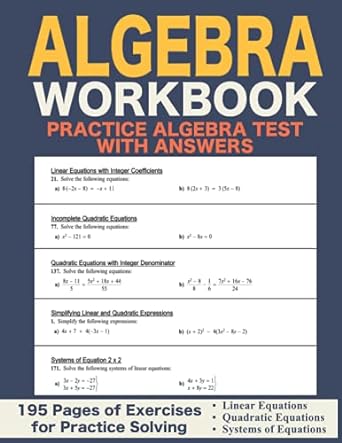 algebra workbook practice algebra test with answers 1st edition blue toad press 979-8533216784