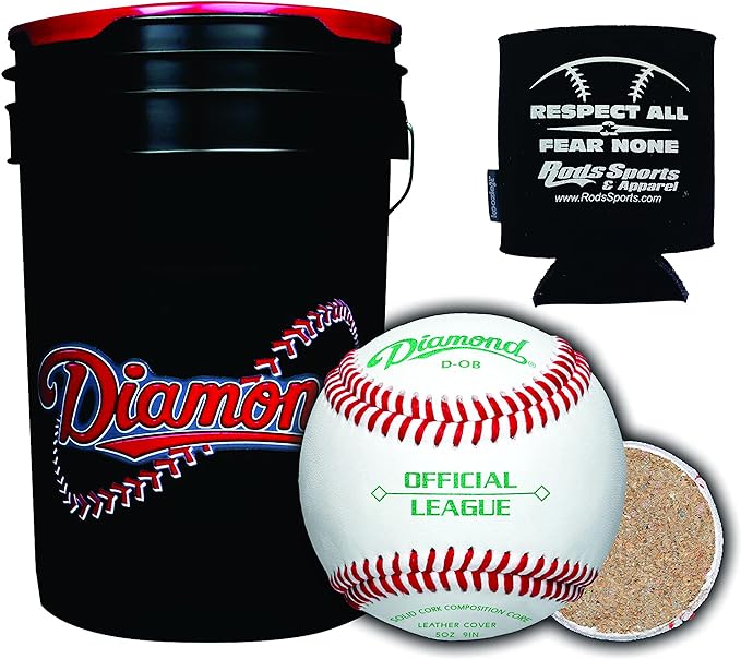 diamond sports d ob dob baseballs in 6 gallon ball black cushion lid bucket 30 balls with rods insulated can