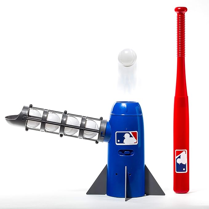 franklin sports mlb kids pitching machine pop rocket kids baseball trainer includes 5 plastic baseballs and