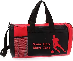 personalized kids 18 inch sport duffel bag with custom name and text soccer  kishkesh store b0854h7cxz