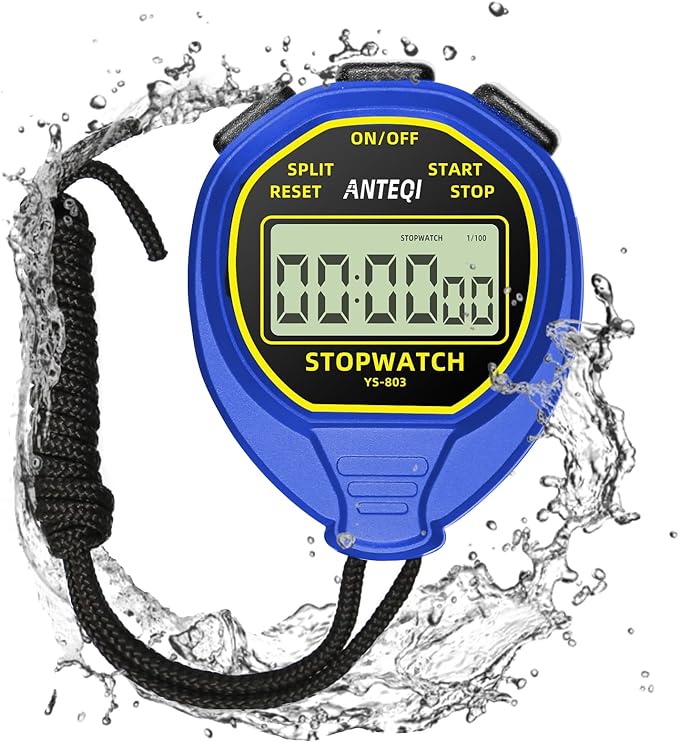 anteqi waterproof stopwatch timer large display simple stopwatch with on/off function no clock no calendar no
