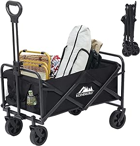 komsurf foldable utility wagons heavy duty folding cart 200 lbs capacity with side pockets for garden