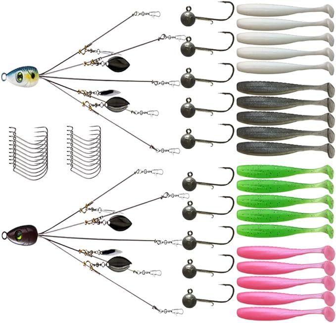 5 arms alabama rig fishing lure umbrella rig with spinner for striper a rig for boat trolling