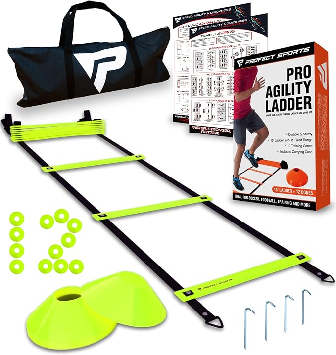 pro agility ladder and cones speed and agility training set with 15 ft fixed rung ladder and 12 cones for