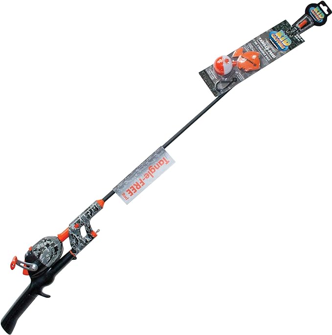 kid casters black/orange camo no tangle fishing combo with bobber practice casting plug  ?kid casters