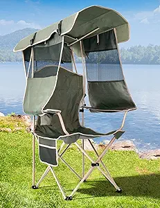 docusvect folding camping chair with shade canopy for adults canopy chair for outdoors sports with cup holder
