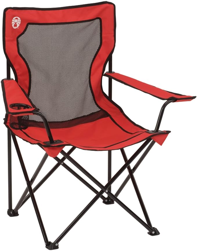 coleman broadband mesh quad camping chair cooling mesh back with cup holder adjustable arm heights and carry