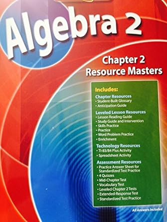 algebra 2 chapter 2 resource masters 1st edition mcgraw-hill education 0078739721, 978-0078739729