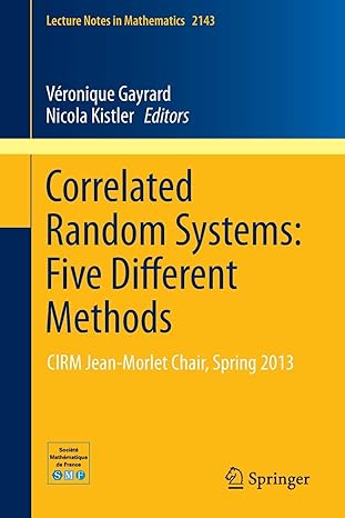 Correlated Random Systems Five Different Methods CIRM Jean MorletChair Spring 2013