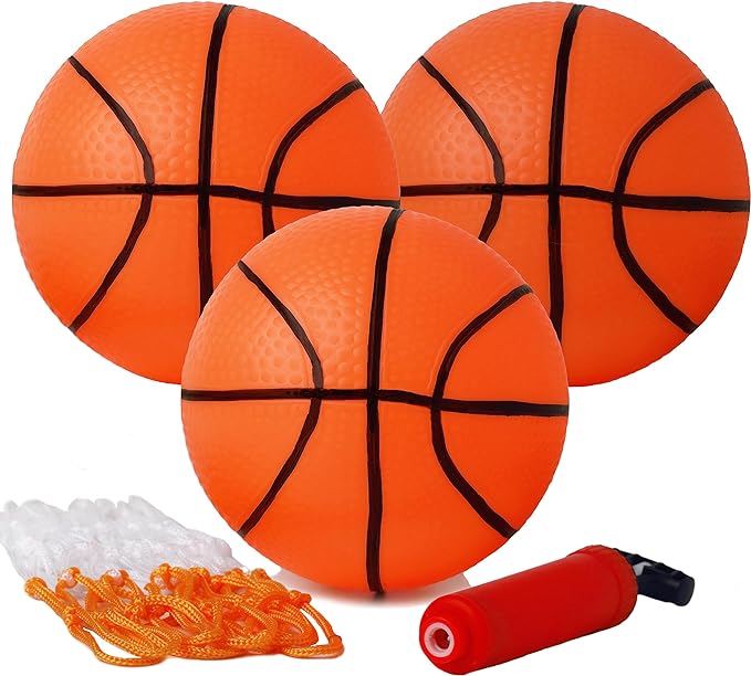 suyuanart mini 5 basketball balls 3 pack with pump and basketball net pvc small ball basketball perfect for