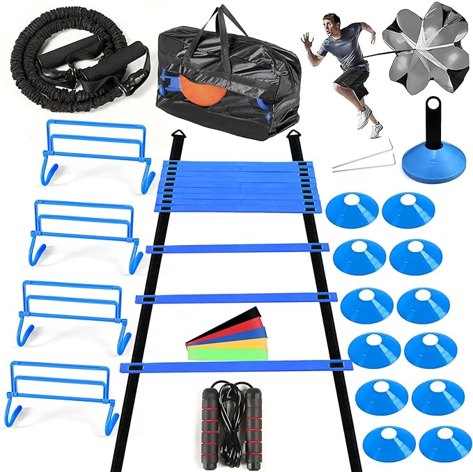 sieral agility ladder speed training equipment include 20ft agility ladder parachute 12 pcs discs 4 pcs